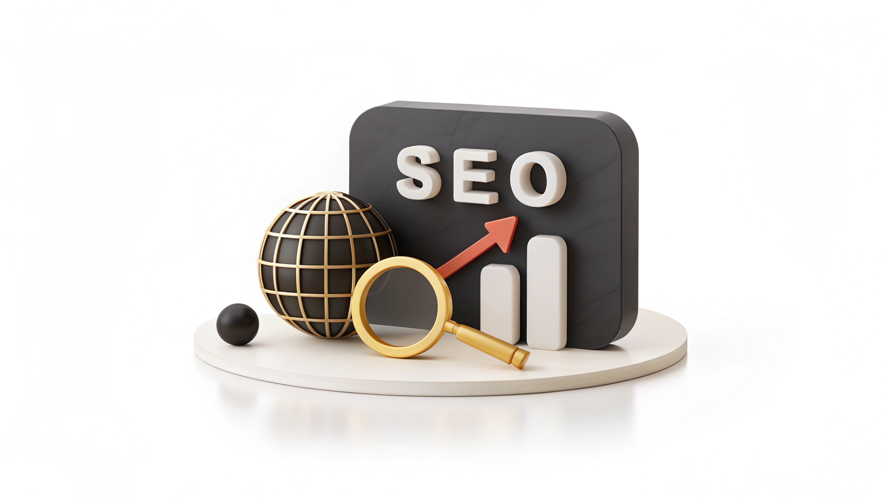 3D composition visualizing the SEO theme